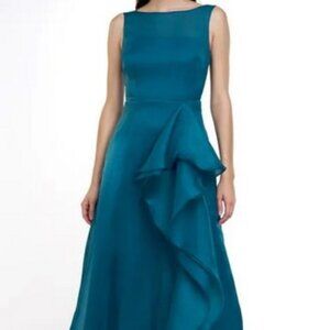 JS Collections Teal Quartz Nikita Cascade Ruffle Organza Gown